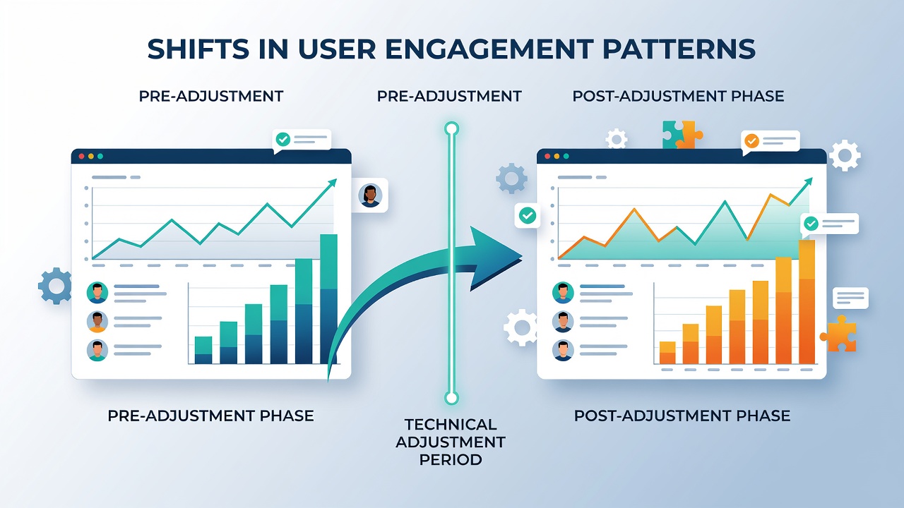Chart comparing engagement recovery timelines across desktop and mobile users after site adjustments